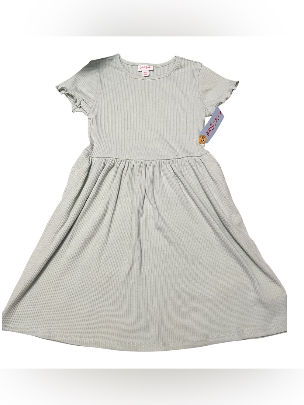 Cat & Jack Girls' Sage Green Ribbed Short Sleeve Dress - Picture 2 of 3